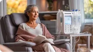 Renal Care Services - Paciente renal agudo mujer recibiendo tratamiento en casa
