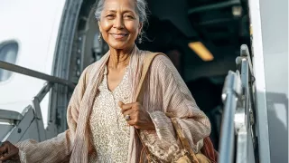 Renal Care Services - Paciente renal mujer bajando de avión
