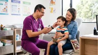Renal Care Services - Doctor en consulta con madre e hijo